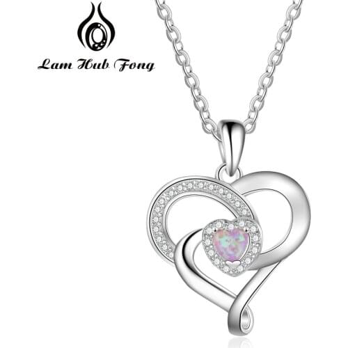Romantic Heart Pink Opal Pendant Necklace 925 Sterling Silver Necklaces for Women Jewelry Gift for Lover/ Mother (Lam Hub Fong)
