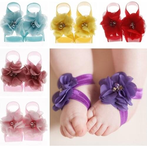 High Quality Pearl Chiffon Flower Barefoot Sandals for Baby Girls Newborn Photo Props Fashion Toddler Accessories Birthday Gifts