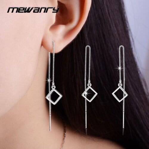 Mewanry 925 Sterling Silver Earrings for Women Trend Sweet Geometry Tassel Ear Cord Party Jewelry Birthday Gifts Prevent Allergy