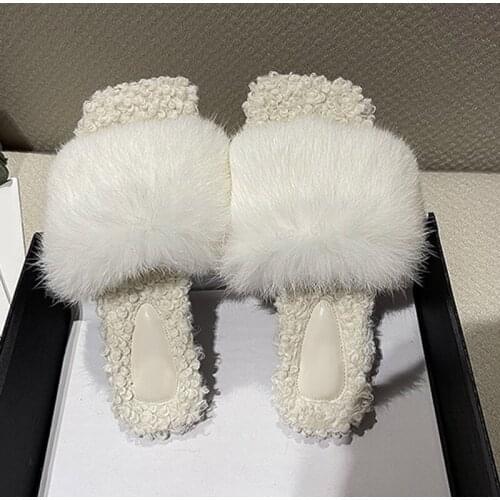 Sexy Faux Fur Slippers Women Furry Fluffy Slipper Outdoor Indoor Home Flat Shoes Female Casual Flops Comfortable Slides Fashion