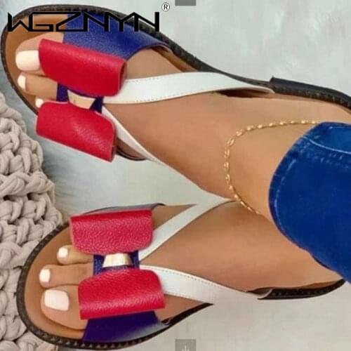 2021 New Woman Slippers Flat Color-Block Bow Female Sandals Summer Soft Comfy Women Casual Fashion Outdoor Beach Ladies Slides