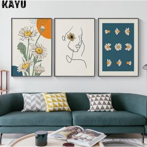 Nordic Flower Plant Canvas Poster Print Modern Home Decor Abstract Wall Art Painting Scandinavian Living Room Decoration Picture