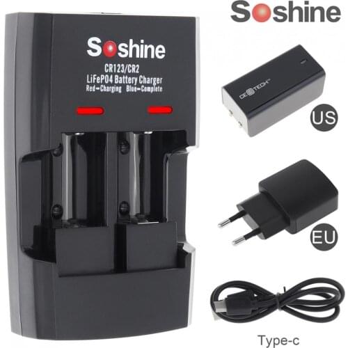 Soshine Intelligent Rapid LiFePO4 Battery Charger for 16340 15266 14250 Battery RCR 123 CR2 CR123 Charger