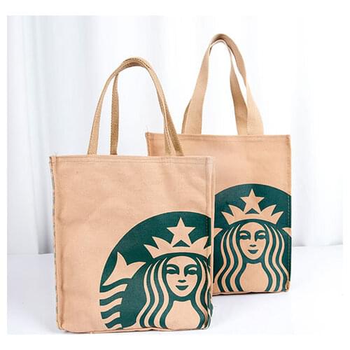 Women Coffee Canvas Shoulder Bags Female Eco Cloth Handbag Tote Grocery Reusable Foldable Shopping Bag Cotton Lining Pouch