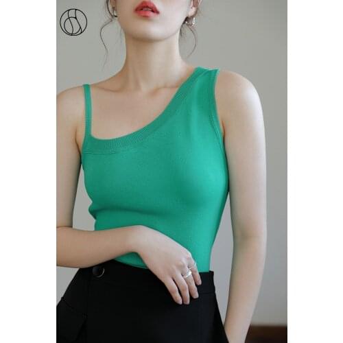 DUSHU Sweater Vest Irregular Rib Knit Vest 2021 Autumn All-match Knitting Base Solid Color Slim Design Camisole Vest Women