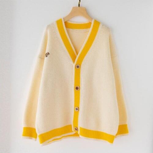 ZITY Autumn Winter Women Sweater And Cardigans Korean Style Cute Knit Jackets Bear Embroidery Sweater Coat Loose Cardigans 2020