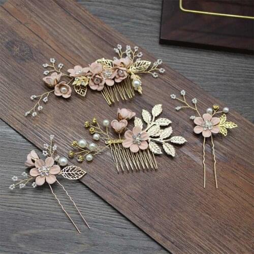 4pcs Pearl Headgear Bridal Dried Flower Headdress Hair Clips Hairpins Women Headwear Elegant Jewelry Wedding Dress Accessories