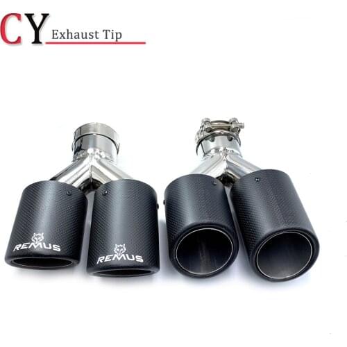 1Pair Universal Dual Matt Carbon Fiber Exhaust Tip Stainless Steel Exhaust Pipe Curly Muffler Tip With Remus Logo