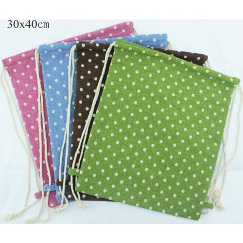10pcs/lot) 30x40cm/12x15.7inch 160g/m2 polka dot Linen bag men sport causal bag customize size