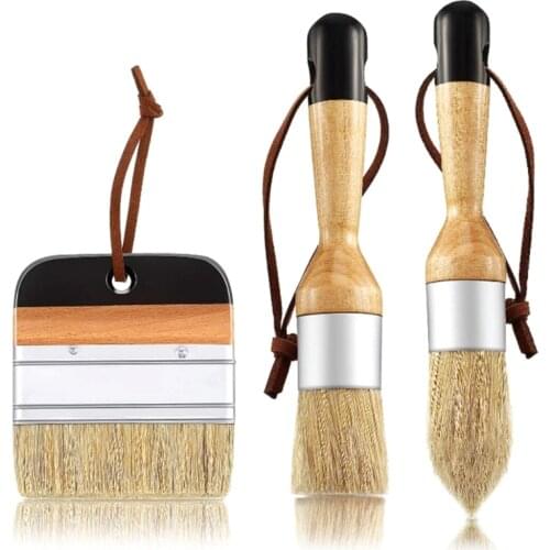 3 Pcs/Set Ergonomic Handle Chalk Wax Paint Brushes Bristle Stencil Brush Tool