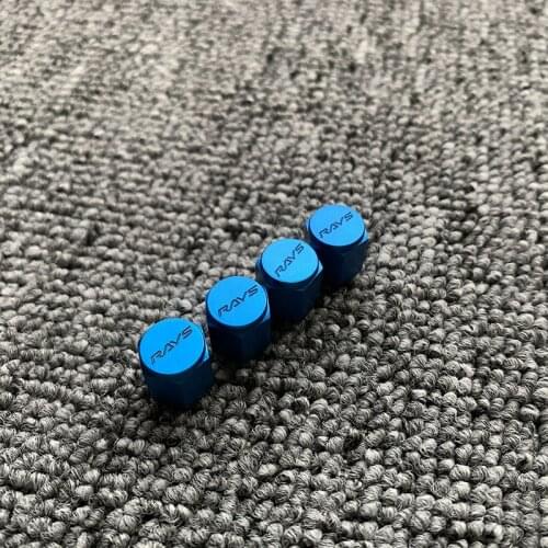 4 VOLK RACING RAYS TIRE VALVE STEM CAPS FORGED ALUMINUM BLUE UNIVERSAL JDM car