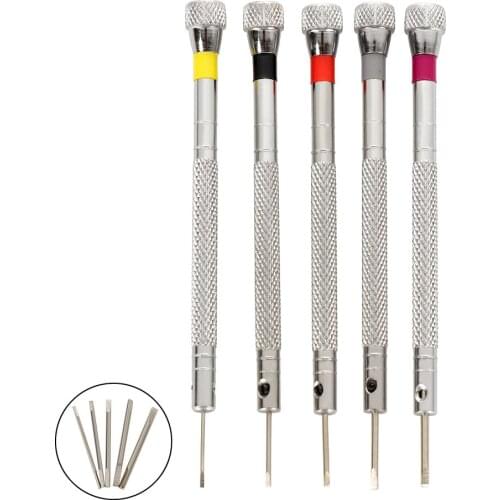 5pcs Screwdriver Set 0.8-1.6mm Flat Tip Blade Head Watch Repair Screwdriver Mobile Phone PC Repair Tool