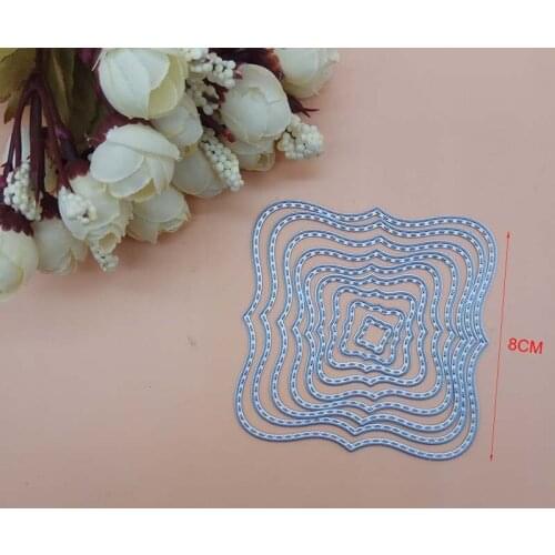 8cm 8pcs Basic Wave Square Stitched Frame Cutting Dies Scrapbooking Dies Metal Embossing Stamps and die for Card Making DIY
