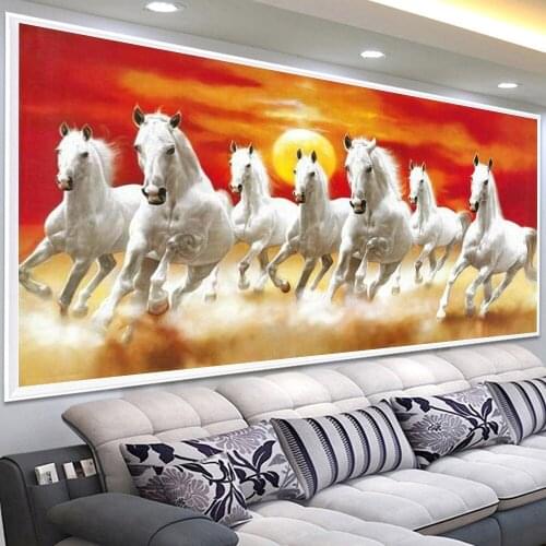 Large size DIY 5d Diamond Painting the running horses Full square round Diamond Embroidery Mosaic rhinestones home decor