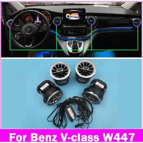 For Benz Car Front Vent Ambient Light W447 V-class Interior Air Outlet Glow 3/64 Colors Decorative illumination LED Lights Lamp