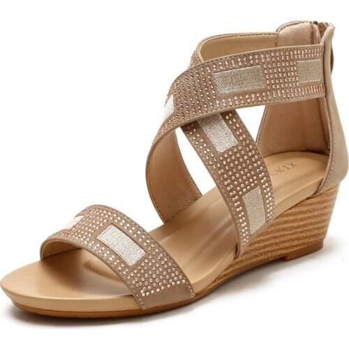 Summer Slope Heel High Heel Sandals Rhinestone Fairy Style Fashionable and Comfortable Platform Roman Womens Shoes