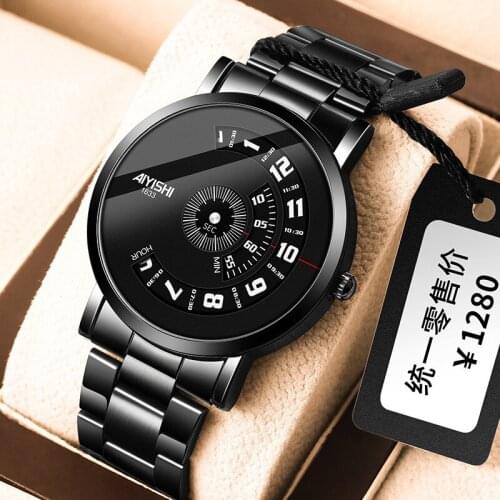 Genuine Watch Personality Feature Design Quartz Clock Stainless Steel Strap Waterproof Unique Display Men Watches Black A4143