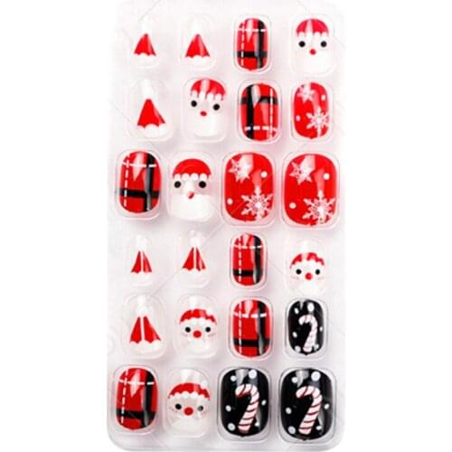 Nail Piece For Children 24 Pieces Of Stickers Cartoon Christmas Fake Nails Detachable With Adhesive Nail Stickers