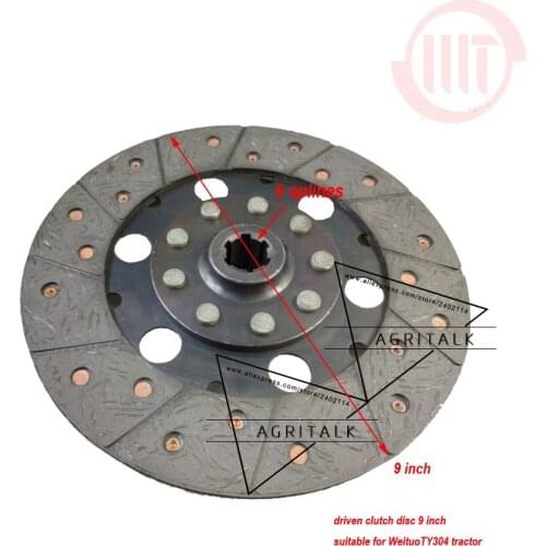 Driven clutch disc for Weituo TY184 / TY224 with 8 inch (12 splines) or TY304 with 9 inch clutch (6 splines), part number