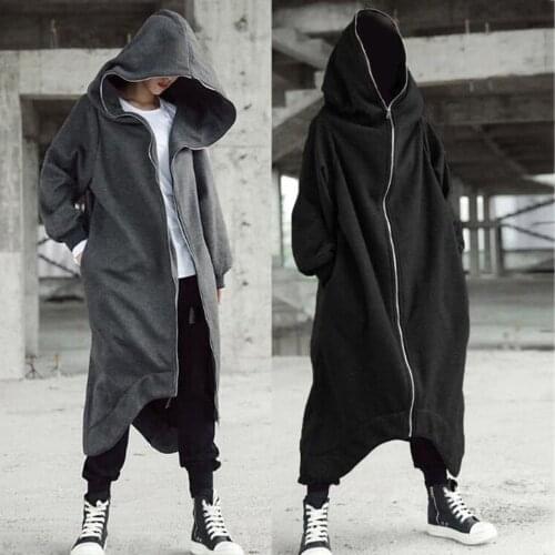 Unisex Long Sleeve Hooded Nazgul Long Coat Zipper Closure Fleece Lined Long Hoodie FS99