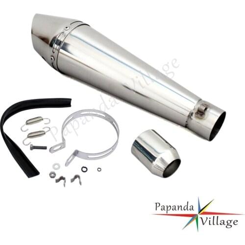Papanda Chrome Motorcycle Exhaust Muffler Pipe with DB killer for 125-1000cc Scooters Racing Street Bike