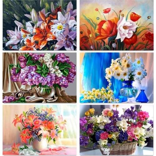 GATYZTORY Unframe Flowers Coloring By Numbers Painting Set Oil Paints 40*50 Paint By Numbers Wall Picture Crafts For Wholesale