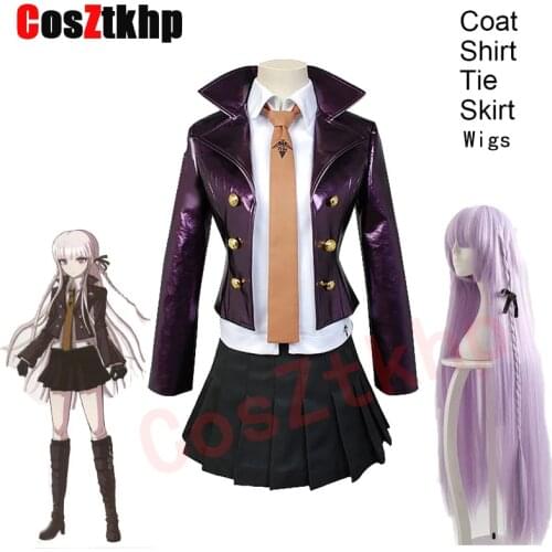 Kirigiri Kyouko Cosplay Costume Danganronpa 3 Womans Man Uniform Full Set Kyouko Kirigiri Cosplay Wig Purple Long Straight Hair