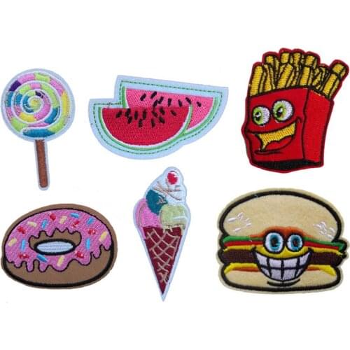 Lolipop, Water lemon, french fries, Hemberger, Ice iceam embroidered iron on patch, food series backpack jean cloth patch DIY