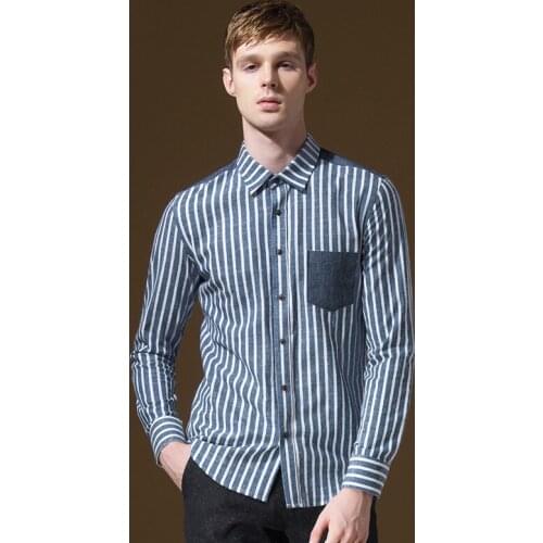 100% Cotton Mens Dress Shirts Slim Fit Striped Fashion Full Sleeve Single Breasted Square Collar Casual Men Clothes Patchwork
