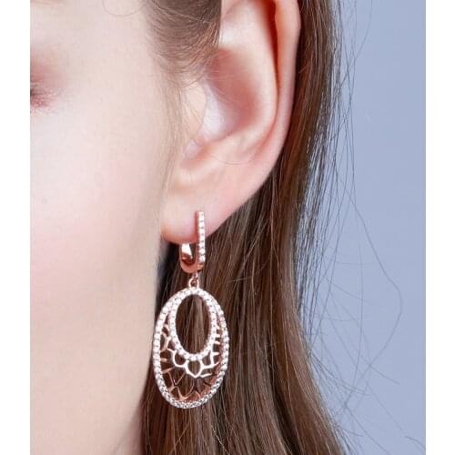 925 Sterling Sliver Earring Rose Gold Plating Dangle Drop Double Oval Hollow Branch Earring For Women Classic Fine Jewelry