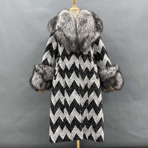 New Womens Wavy Coat High Quality Wool Overcoat Double Faced Wool Big Collar Coat