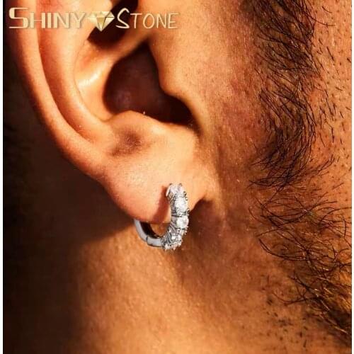 Iced Out Bling Minimal Delicate Classic Girl Women Men Jewelry Silver Color Multi Piercing 5A CZ Geometric Huggie Hoop Earrings