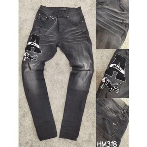 New style high street do old wash collage paste cloth A letter jeans mens black fashion brand high quality