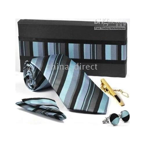 GIFT BOX TIES HANKY CUFFLINKS tie bar tie Clasps Neckties cuff button 11sets/lot #012