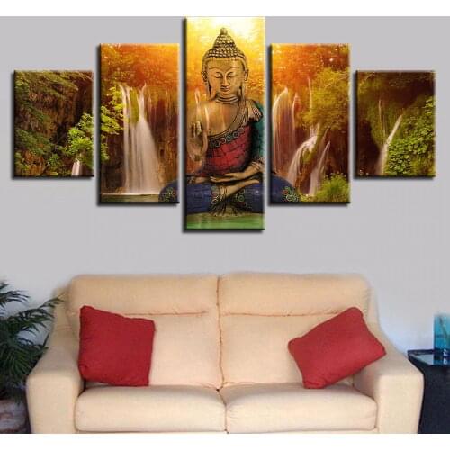 Full Square/Round Drill 5D DIY diamond painting 5pc Waterfall and buddha Pictures mosaic Diamond Embroidery Wall Arts J0872
