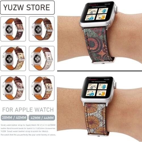 Loop Strap for Apple Watch Band 38/42mm iWatch Vintage flowers leather bracelet bands for Apple watch series 6/SE/5/4/3 44/40mm