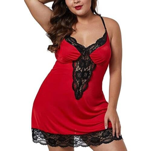 Sexy Lingerie Women Erotic Lace Sexi Underwear Deep V Neck Babydoll Dress G String Porno Sex Costumes Plus Size Sleepwear