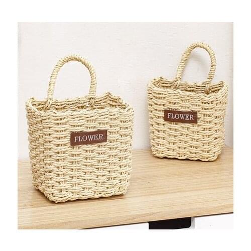 Straw Storage Basket Desktop Key Basket College Mobile Phone Basket Bathroom Japanese Zakka Hanging Basket New Products