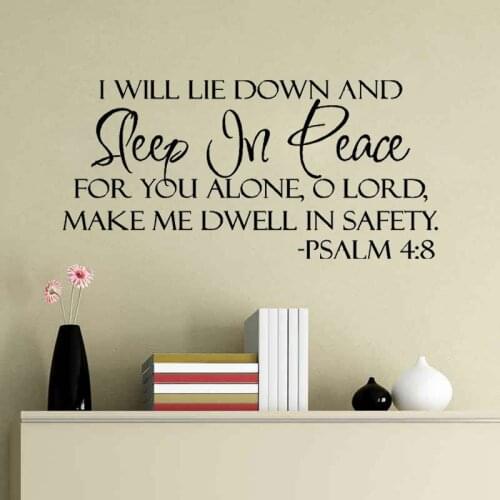 Sleep In Peace Wall Stickers Removable Quote Word Decals Bible Verse Wall Sticker Psalm Words Wall stickers