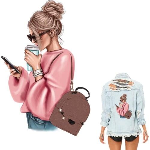 Floral Girl Thermal Patches Diy Thermal Transfer New Design Hot Tear T-Shirt Dresses Transfer Iron-On Over Powder Stickers