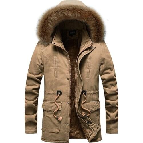 Thick Warm Parka Men Fleece Fur Hood Men Winter Jacket Coat Military Cargo Medium-long Overcoat Mens Male Wadded Coats AU-166