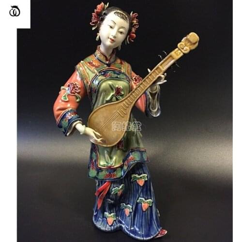 WU CHEN LONG Chinese Style Classical Beautiful Women Statue Decoration Music Lady Art Sculpture Ceramic Craft Home Decor R7008