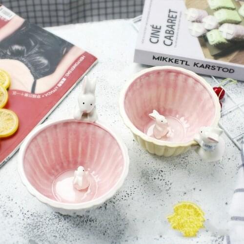 Japanese and Korean Creative Hand-painted Cute Cartoon Ceramic Cabbage Double Rabbit Salad Plate Carrot Dessert Bowl Spoon Cup