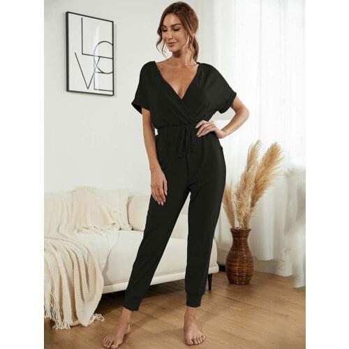 2021 Summer Off Shoulder Jumpsuit Women V Neck Sexy Jumpsuit Rompers Female Long Overalls Black XXL