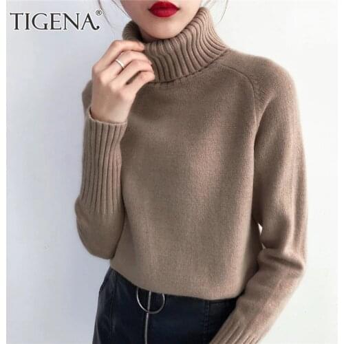 TIGENA 2020 Autumn Winter Thick Warm Pullover Sweater Women Long Sleeve Knitted Sweater Female Khaki Green Jumper Women Knitwear