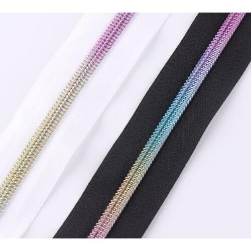 10meters No 5# Rainbow Zipper Tape Leather Zipper Head Nylon Tape Zip Coil Zippers Tailor DIY Universal Zipper Replacement Kit