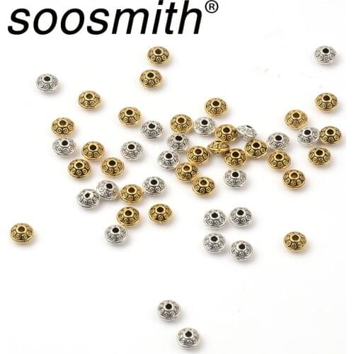 100pcs 6mm Golden, silver classical oblate metal alloy spacer beads Homemade For Jewelry Making DIY Accessorie Wholesale