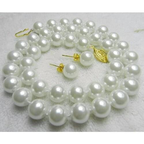 2015 new Charming women hot sale AAA 10mm White Sea South Shell Pearl Necklace 18'' Earring Jewelry Wholesale and retail