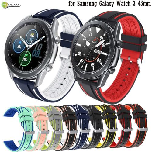 22MM Sport Silicone Watch Strap for Samsung Galaxy Watch 3 45mm smartWatch band Bracelet WirstStrap wristband double color belt