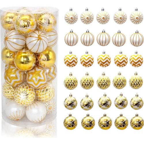 30PCS Christmas Ball Ornaments 6CM Gold and White Anti-Fall Holiday Wedding Party Decorations and Christmas Tree Pendants